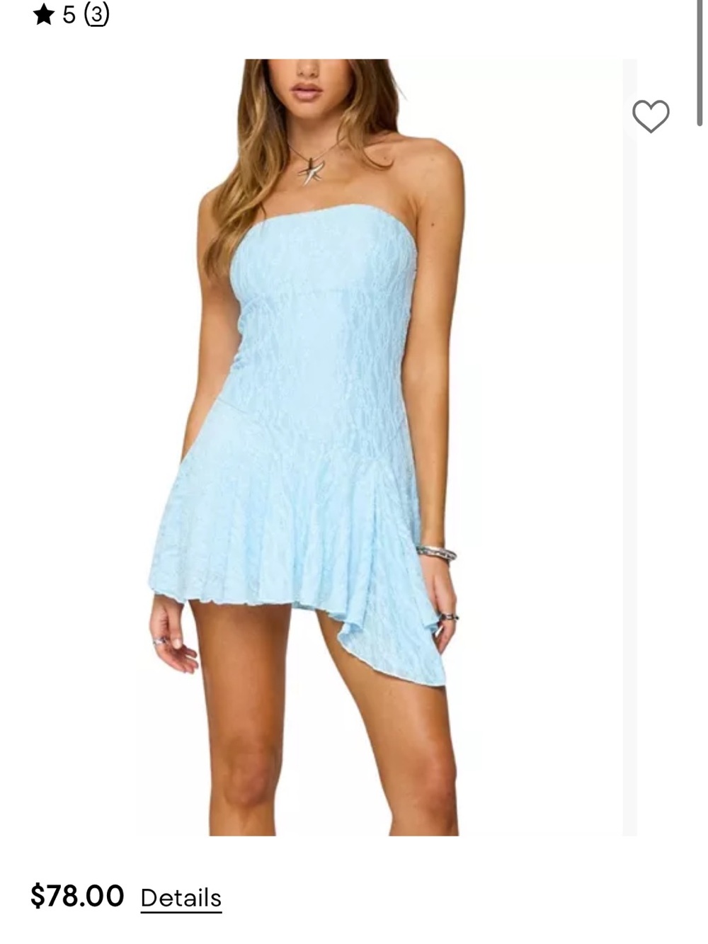 Edikted Elaia Asymmetric Strapless Lace Mini Dress Light Blue | Small | Coquette